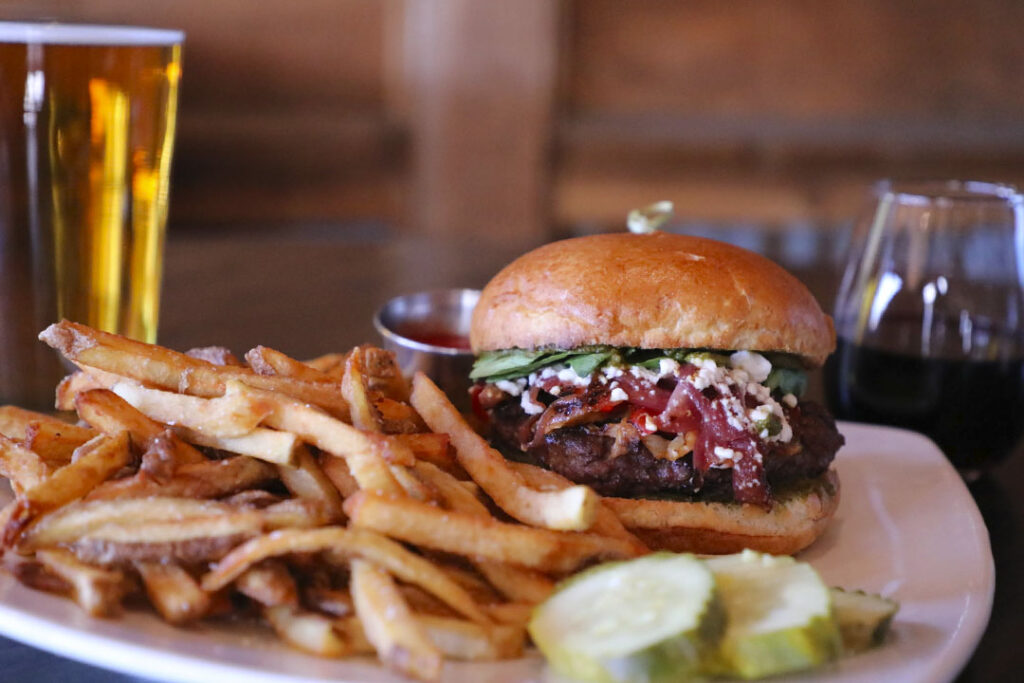 Burger on a plate at Thirsty Barrel