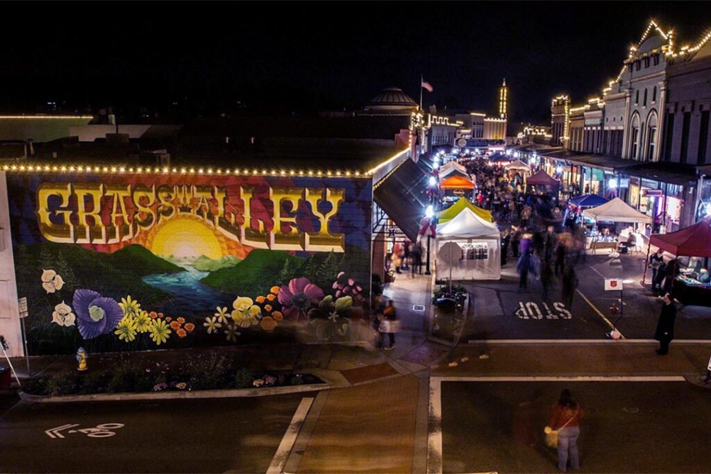 Night view of Cornish Christmas from the Holbrooke Hotel in Grass Valley California